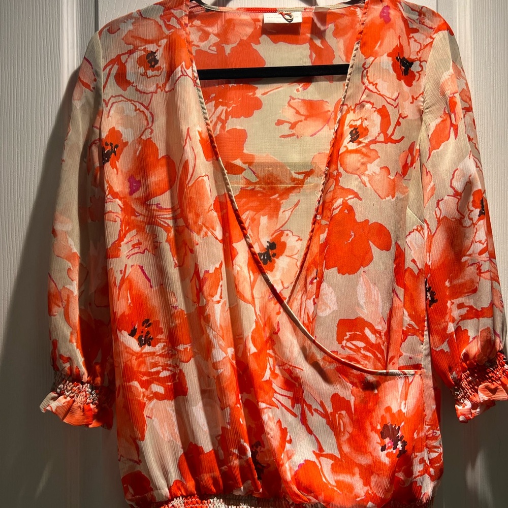 Floral V-Neck Women's Top - Orange